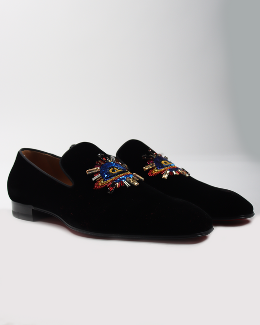 Astrolion Sequined Graphic Velvet Slip-Ons