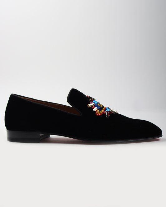 Astrolion Sequined Graphic Velvet Slip-Ons