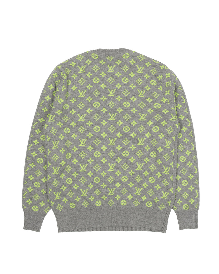 Louis Vuitton half & half monogram sweater cashmere 100% S gray & neon  yellow
