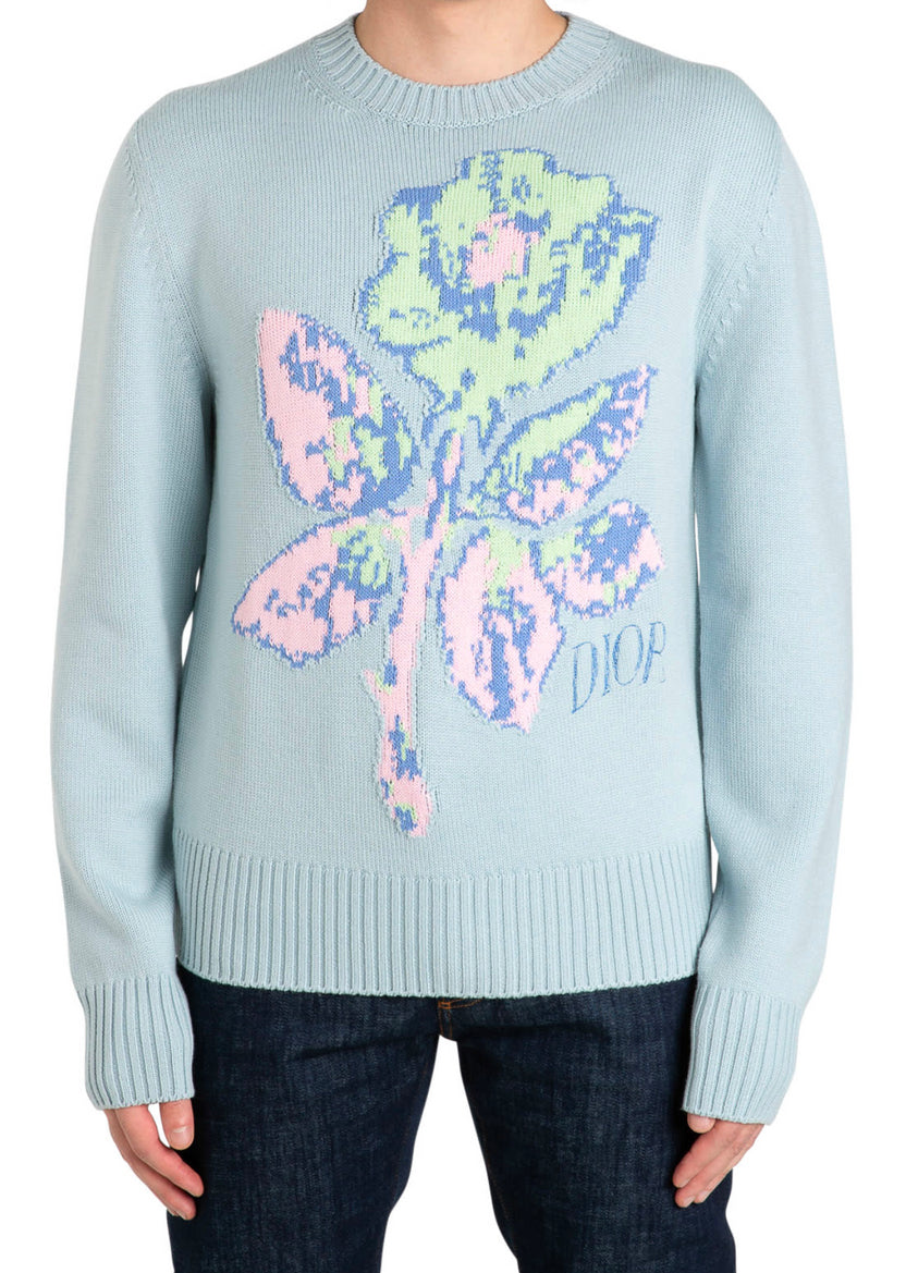 Alex Foxton Rose Embroidery Flower Intarsia Sweater