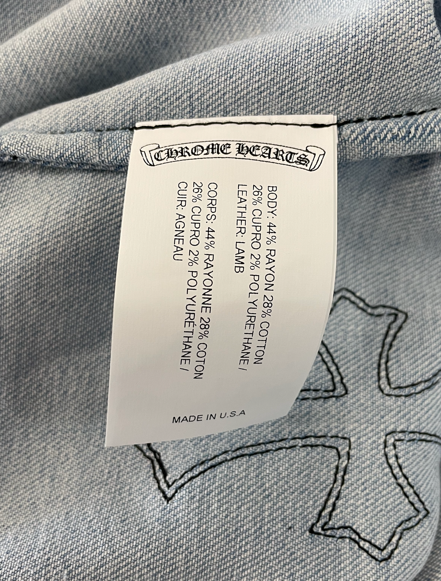 Sterling Silver Embellished Leather Cross Patch Denim Shirt