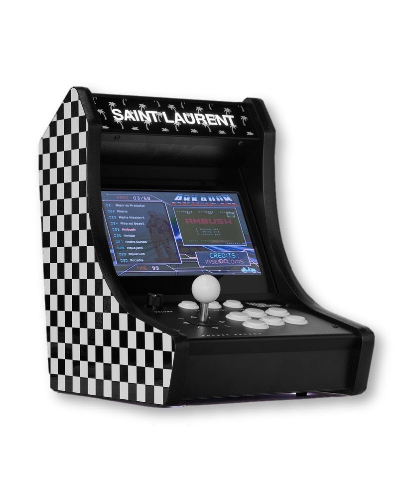 Neo Legend Retro Arcade Machine with Palm Trees and a Checkered Pattern