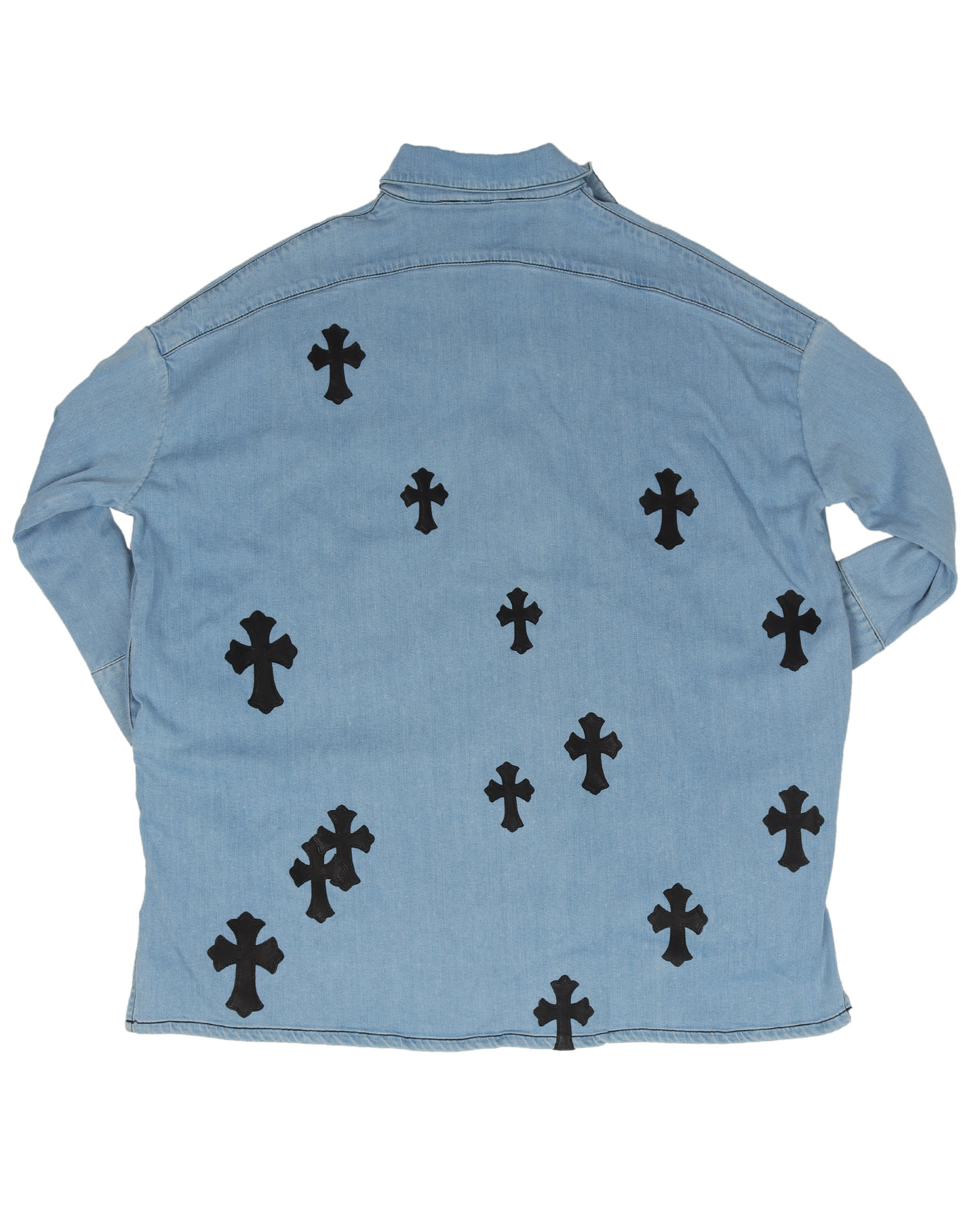Sterling Silver Embellished Leather Cross Patch Denim Shirt