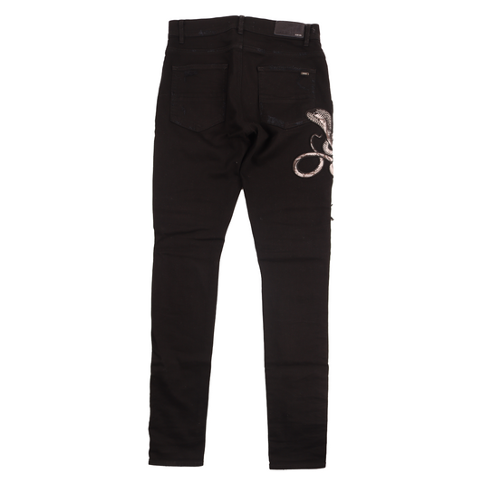 Python Embroidered Distressed Denim