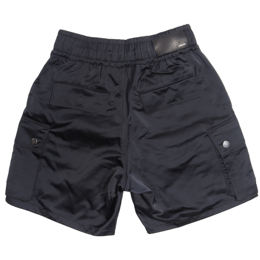 Black Satin Cargo Shorts