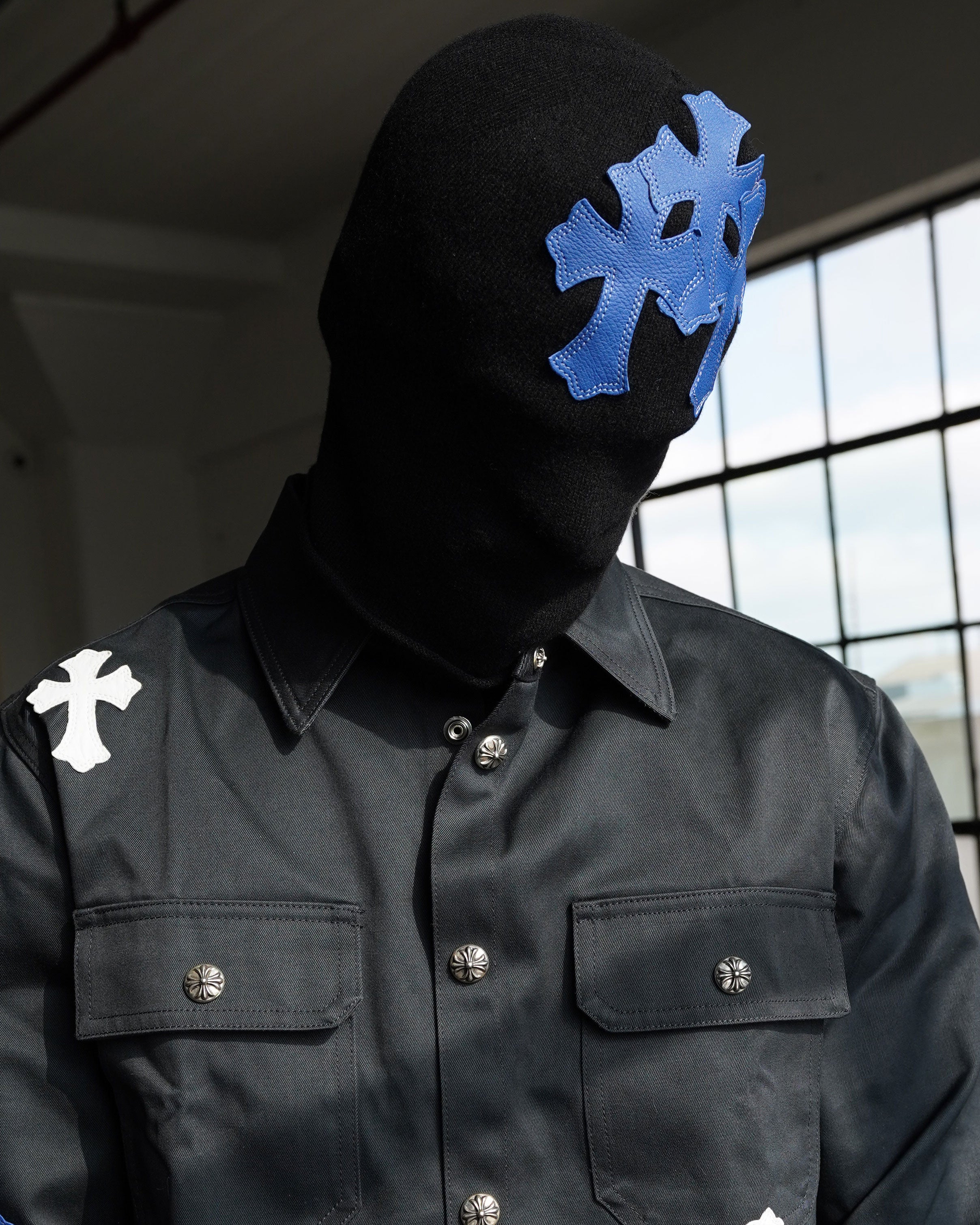 Chrome Hearts Leather Cemetery Cross Patch Cashmere Mask – Justin Reed