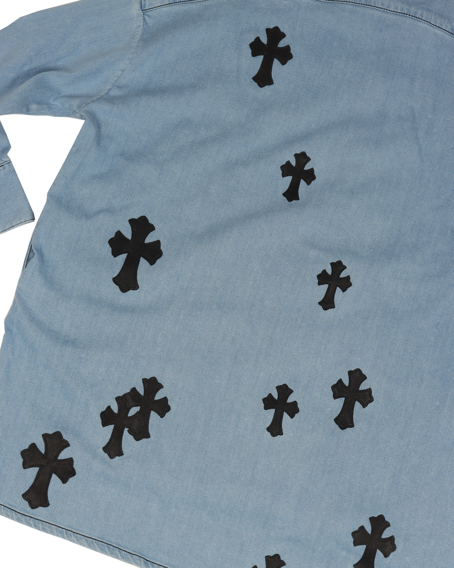 Sterling Silver Embellished Leather Cross Patch Denim Shirt