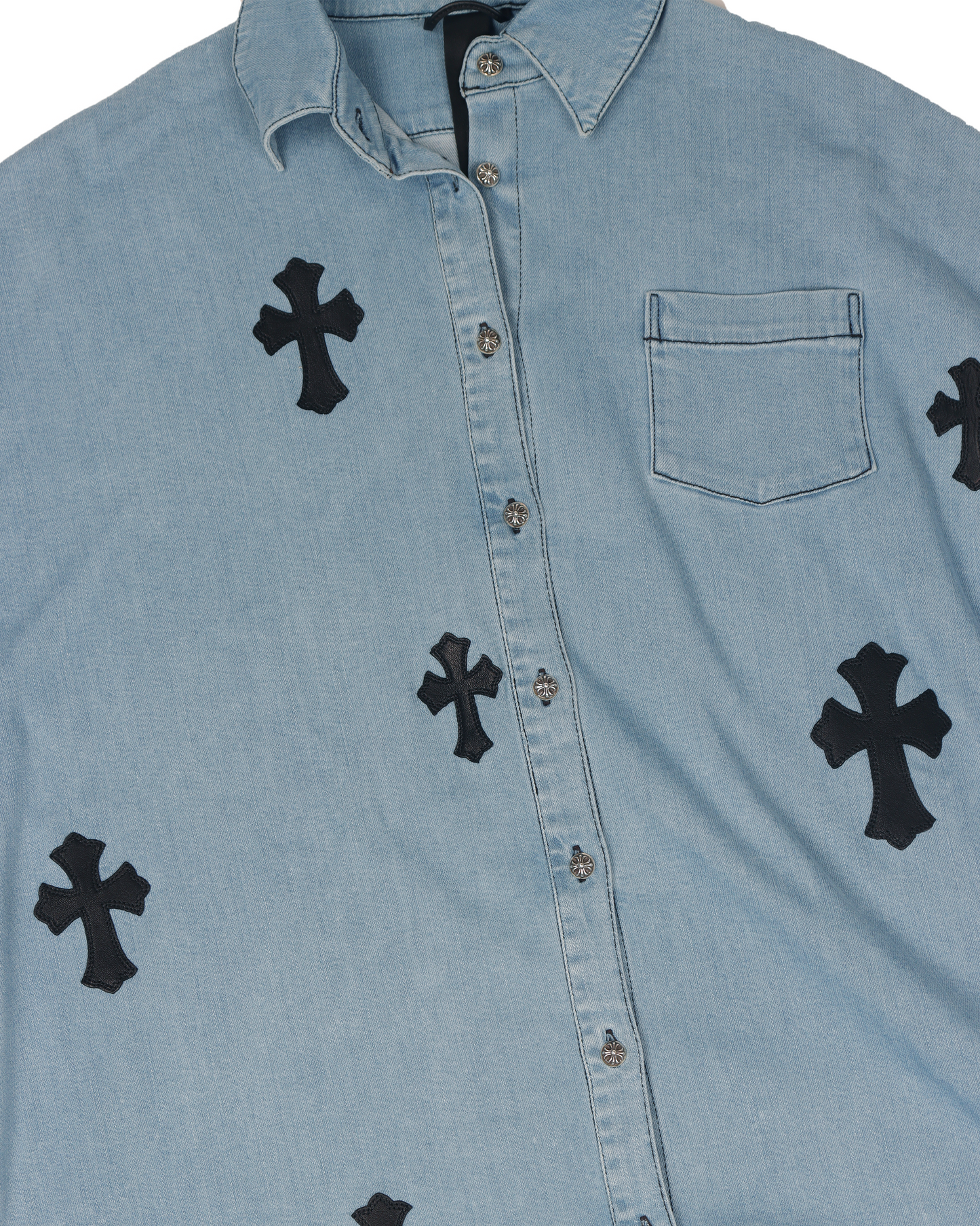 Sterling Silver Embellished Leather Cross Patch Denim Shirt