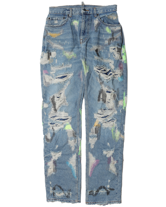 Distressed Embroidered Denim