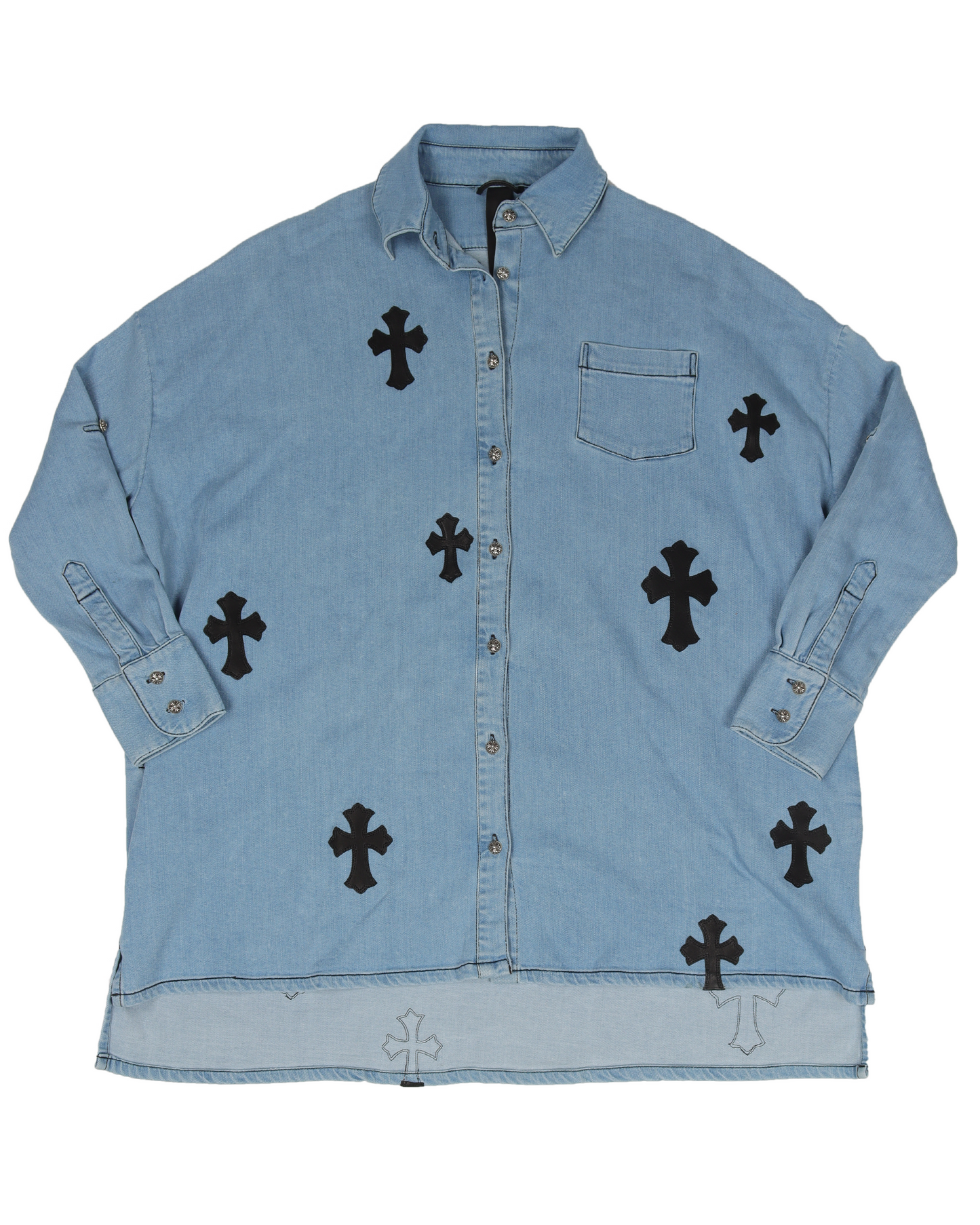 Sterling Silver Embellished Leather Cross Patch Denim Shirt