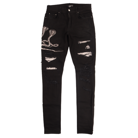 Python Embroidered Distressed Denim