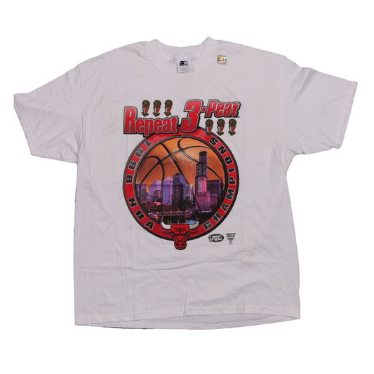 1998 Chicago Bulls 'Repeat 3 Peat' Logo T-Shirt