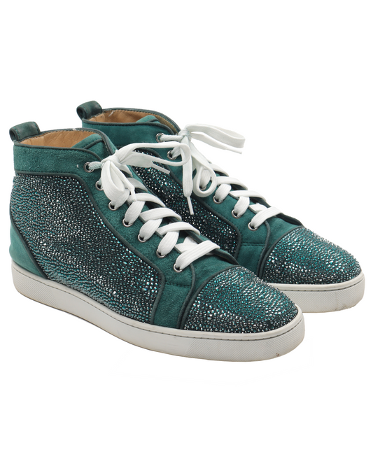 Louis Rhinestone Green Flat Suede
