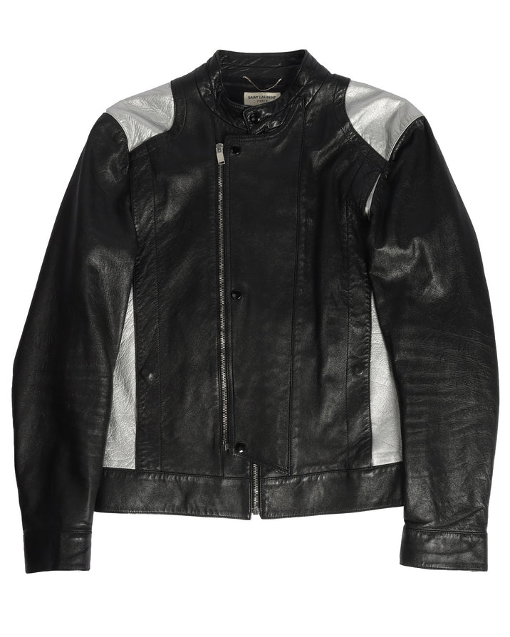 Silver-Trimmed Leather Motorcycle Jacket