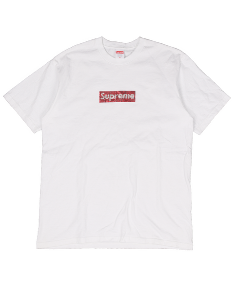 Men's White Supreme Swarovski Box Logo Tee, Size-XL
