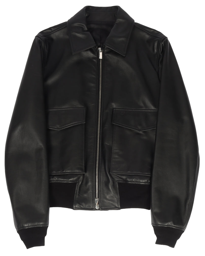 Leather Zip-Up Bomber Jacket