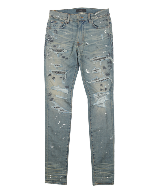 Crystal Embellished Distressed Denim