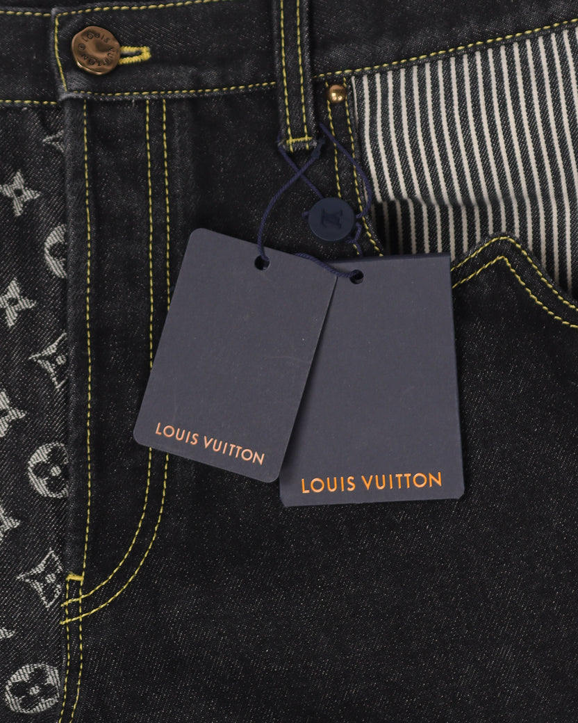 Louis Vuitton Monogram Patchwork Denim Pants, Blue, 33Inventory Confirmation Required