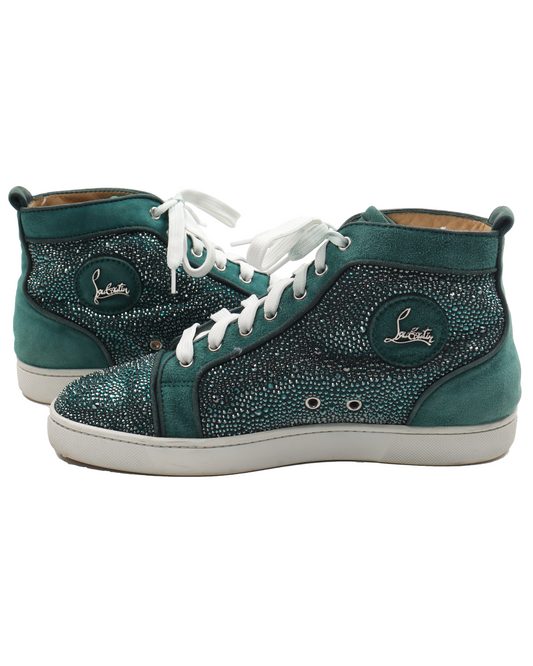 Louis Rhinestone Green Flat Suede