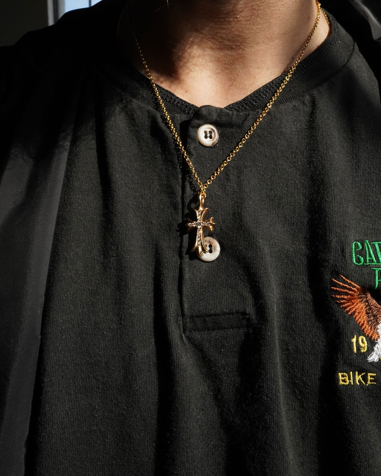 Gold Diamonds Cross with Chain Link