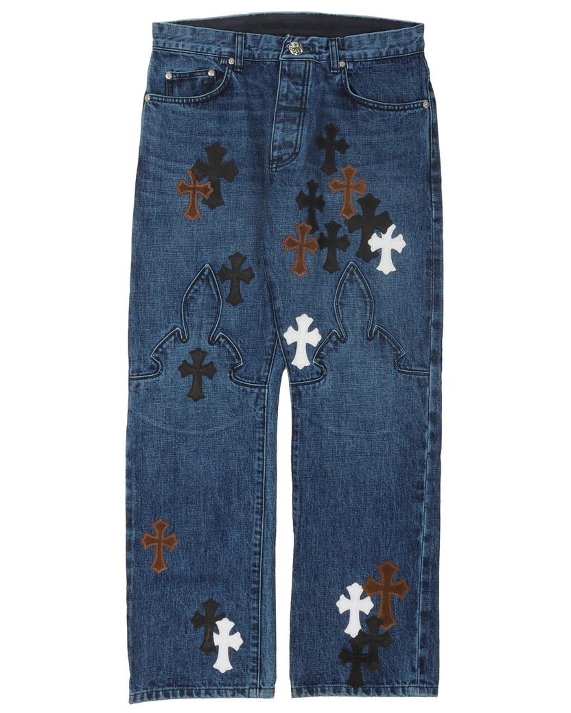 Chrome Hearts Blue Denim Jeans With Blue Cross Patches Size 34x31