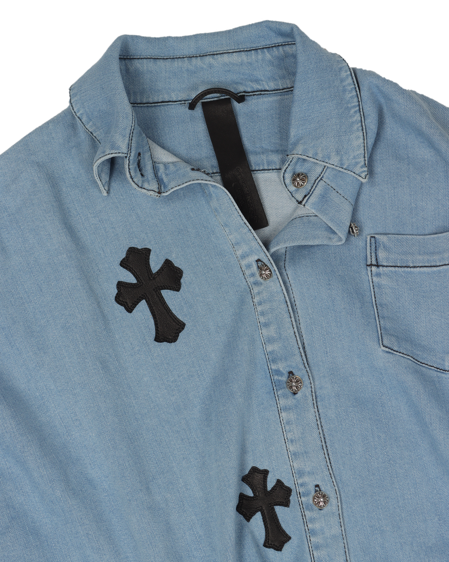 Sterling Silver Embellished Leather Cross Patch Denim Shirt