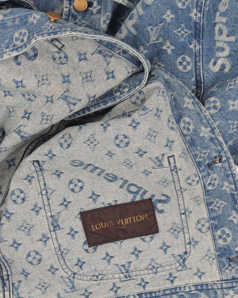 Louis Vuitton Supreme Mens Monogram Barn Chore Jean Jacket 58 US XXL Blue  Denim
