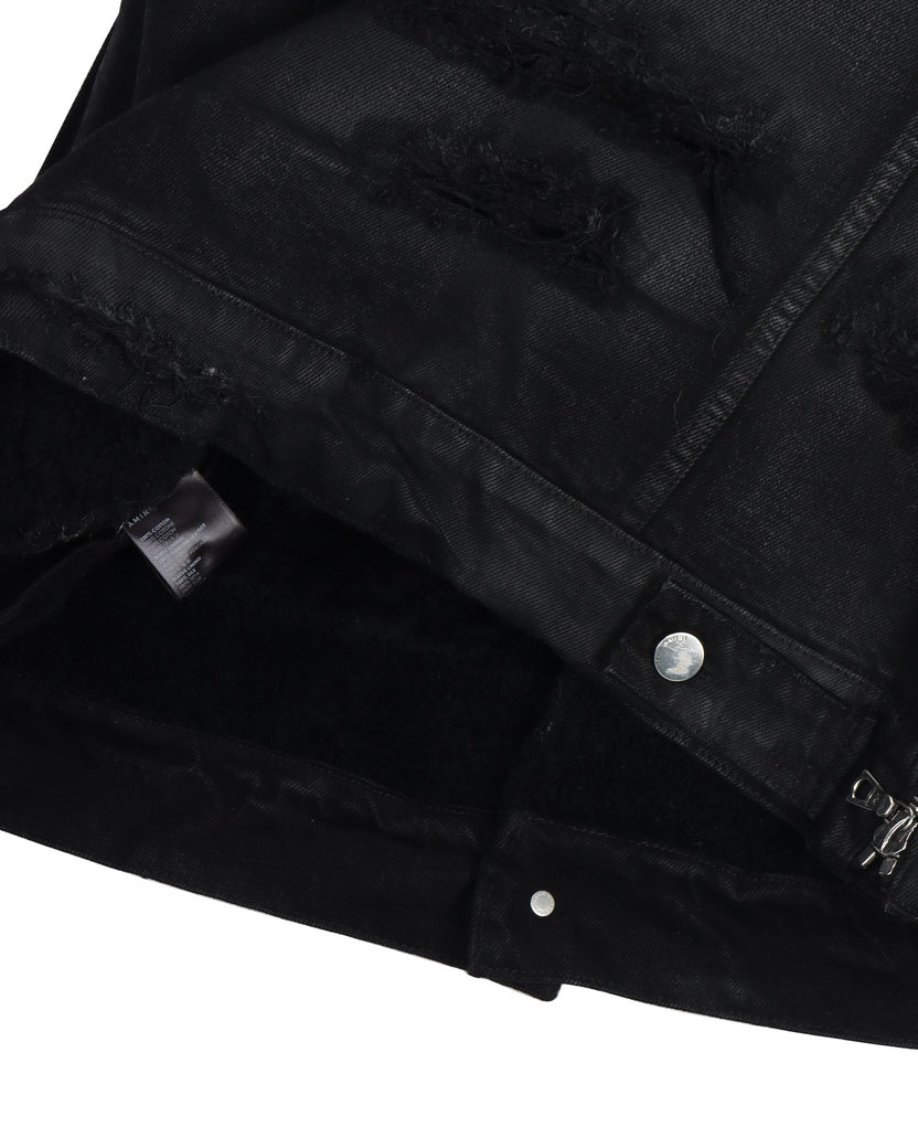 Killmonger Shearling Denim Trucker Jacket (Black)